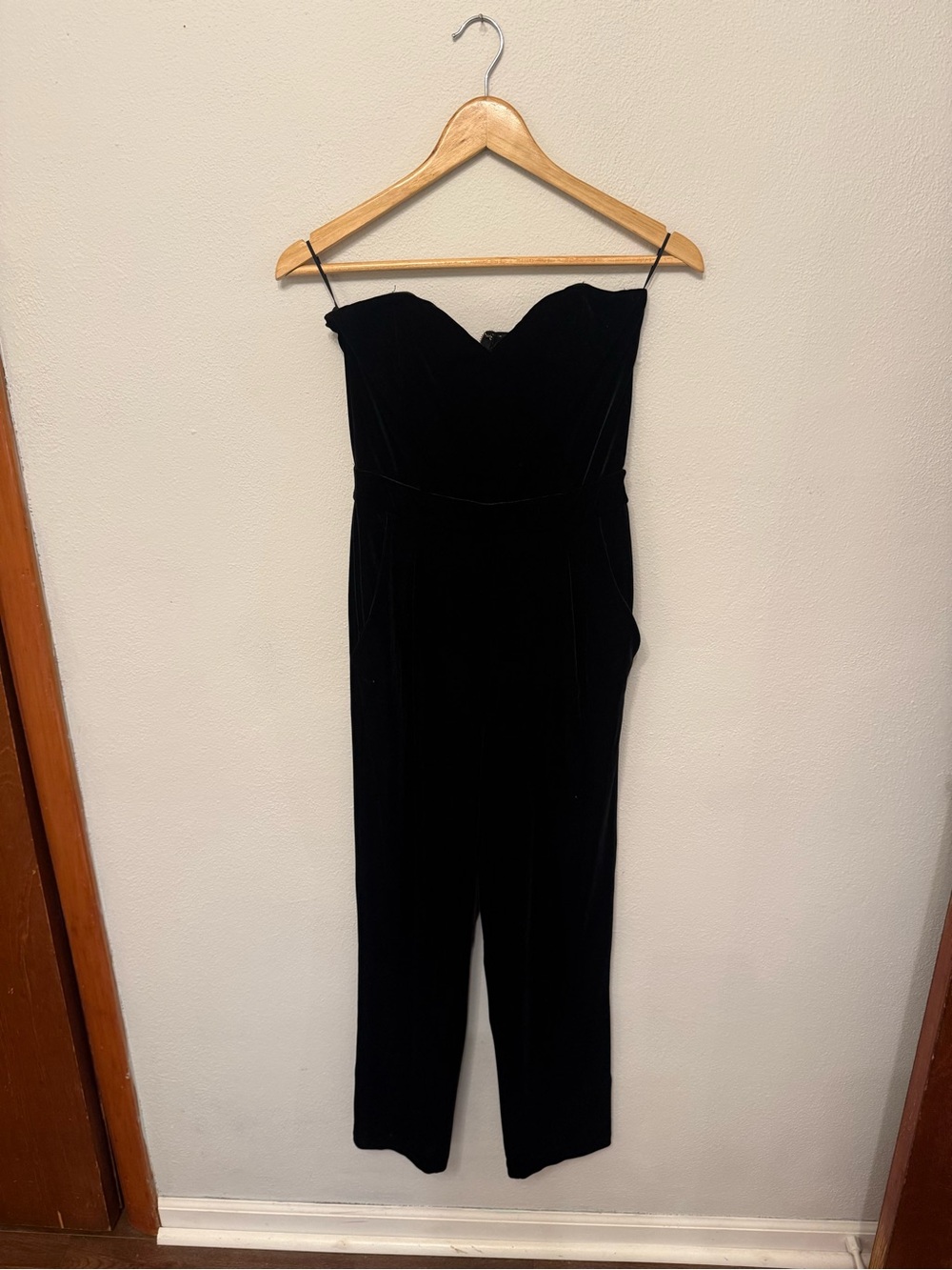 Express Black Strapless Velvet Jumpsuit